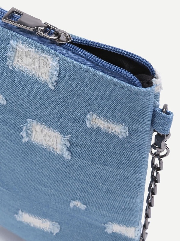 Distressed Crown And Heart Patch Denim Clutch Bag