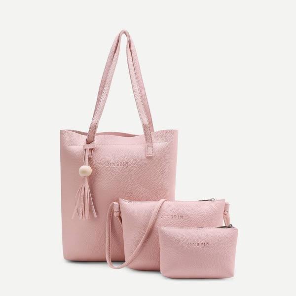 

Fringe Detail PU Bag Set 3pcs, Pink