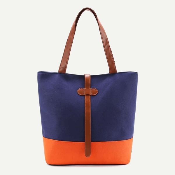

Color Block PU Tote Bag, Multicolor