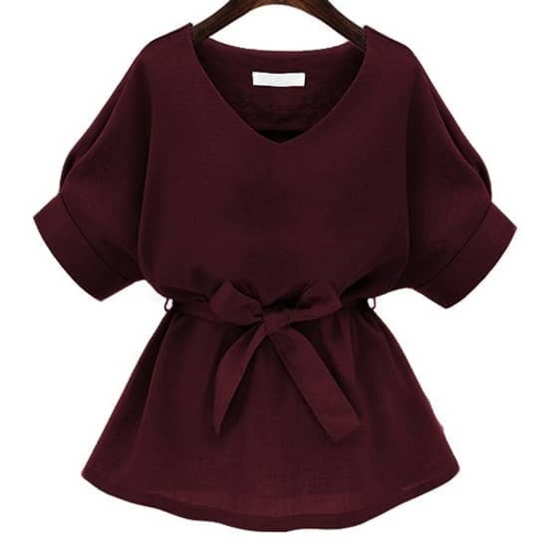 

V Neck Self Tie Blouse