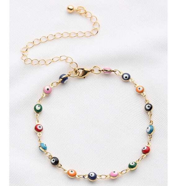 

Colorful Beaded Design Chain Bracelet, Multicolor