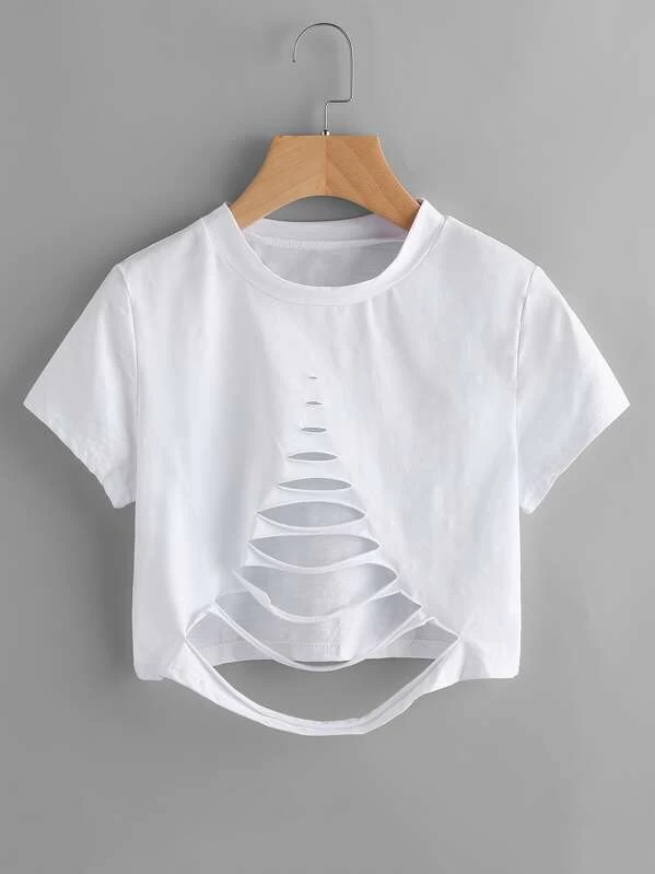 Ladder Ripped Crop Tee thumbnail