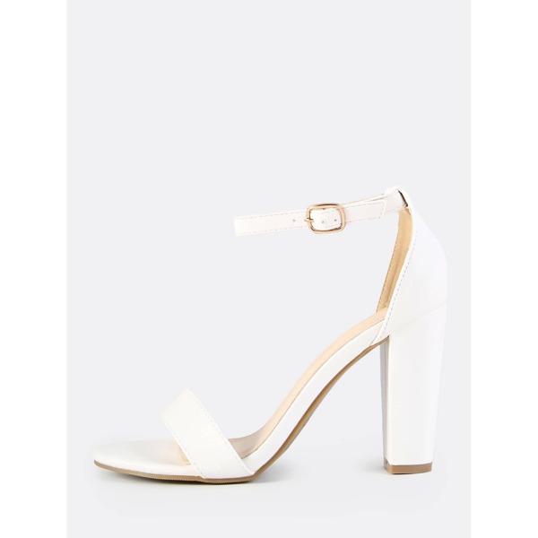 Faux Leather Ankle Strap Heels WHITE