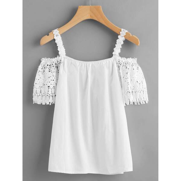 

Guipure Lace Cold Shoulder Top