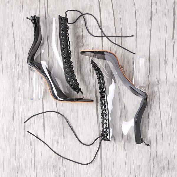 

Lace Up Zipper Back Transparent Heels