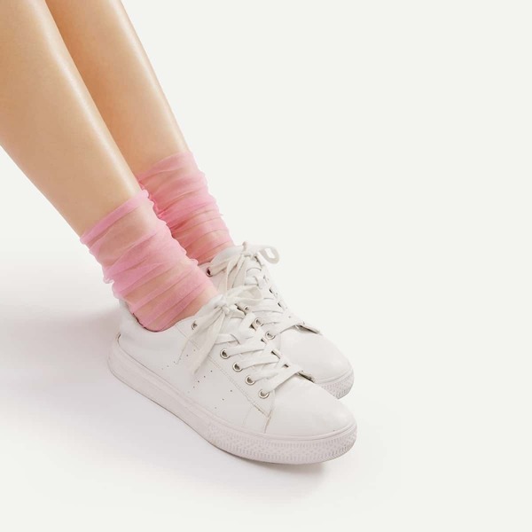 

Mesh Side Seam Ankle Socks, Pink