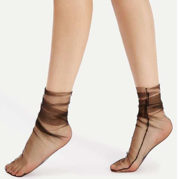 

Mesh Side Seam Ankle Socks, Black