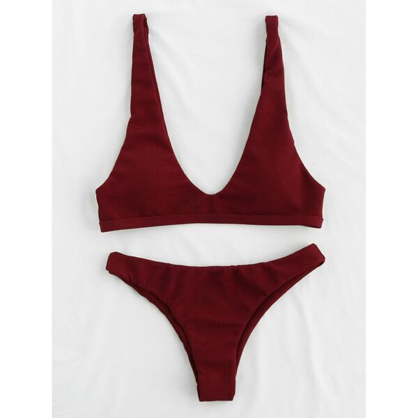 

Plunge Neckline Open Back Bikini Set
