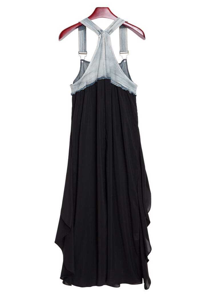 Black Denim Chiffon Dress