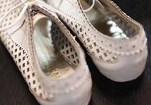 White Metal Cap Toe Lace Up Cut Out Flat