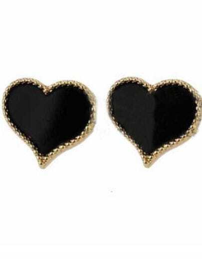 Black Heart Style Beading Stud Earring Shein Sheinside