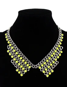 Lemon Green Beaded Chain False Collar Necklace