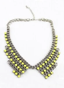 Lemon Green Beaded Chain False Collar Necklace