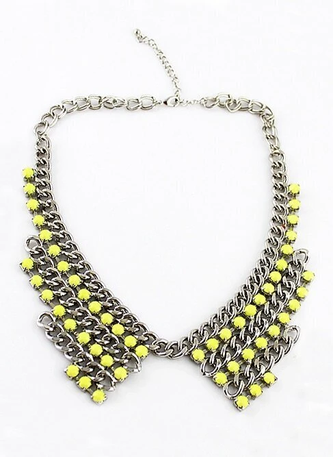 Lemon Green Beaded Chain False Collar Necklace