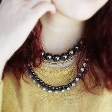 Black Crystal Bead Gold Chain Necklace