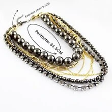Black Crystal Bead Gold Chain Necklace