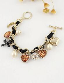 Leopard Heart Bowknot And Bead Multi-elements Bracelet