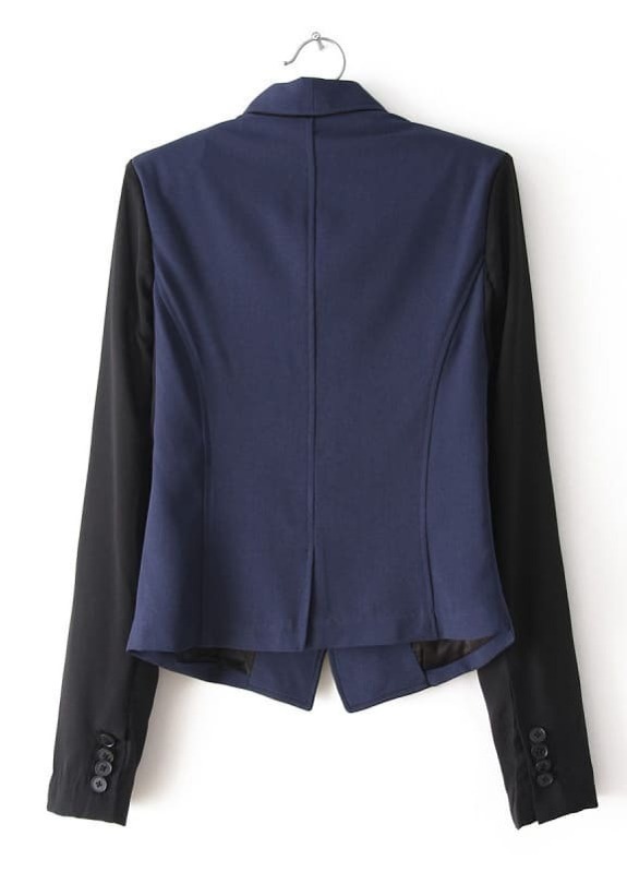 à et Marin seul SheIn French Bleu bouton manches contrastées Blazer FdxTBqRF