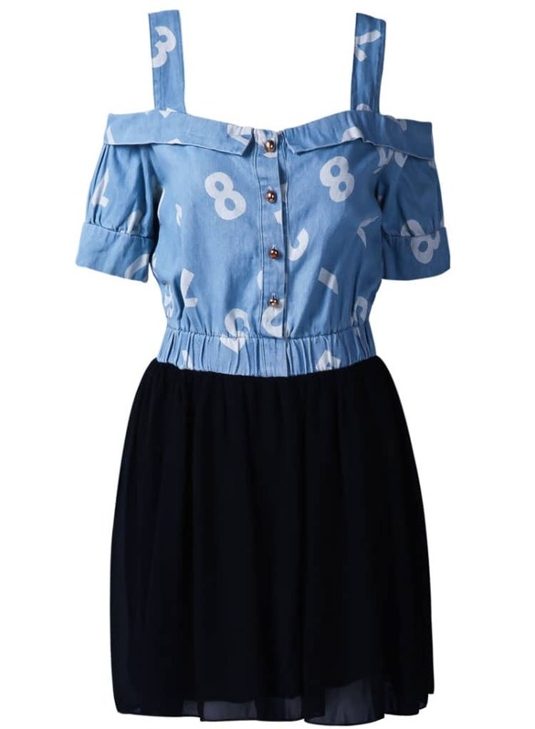 Black Denim Chiffon Dress