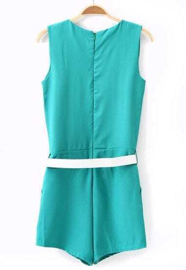 green sleeveless pleated belt chiffon jumpsuits shein sheinside green sleeveless pleated belt chiffon jumpsuits shein sheinside