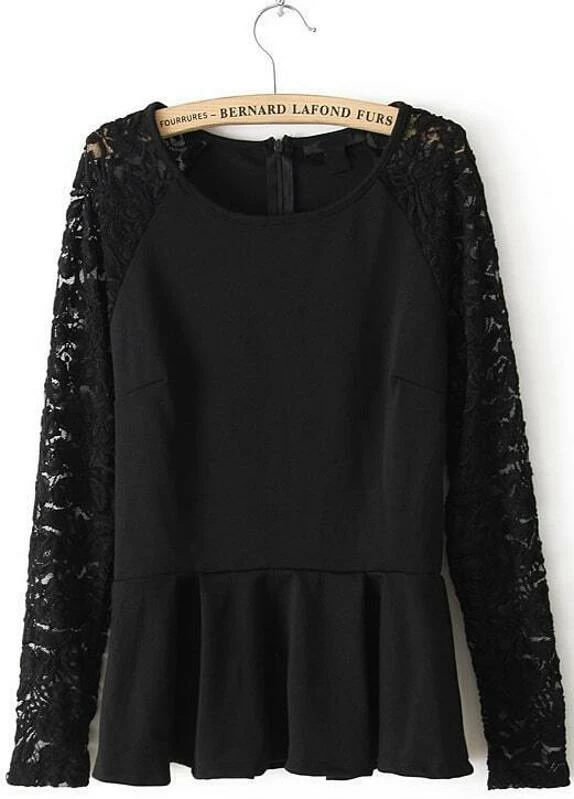 Blusa plisada encaje mangas largas Negro | Mode de Mujer Blusas manga larga plisado Nude | Mode de Mujer | SHEIN España