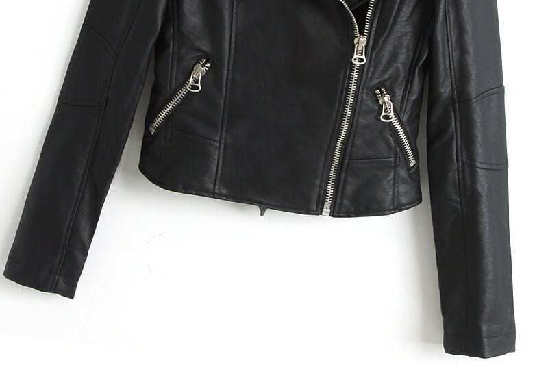 Black Lapel Long Sleeve Zipper Leather Jacket Shein Sheinside