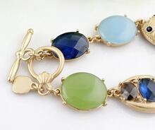 Blue Gemstone Gold Oval Link Bracelet