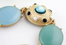 Blue Gemstone Gold Oval Link Bracelet