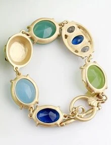 Blue Gemstone Gold Oval Link Bracelet