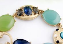 Blue Gemstone Gold Oval Link Bracelet