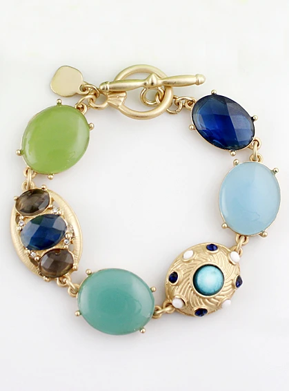 Blue Gemstone Gold Oval Link Bracelet