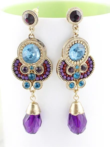 Purple Gemstone Gold Earrings