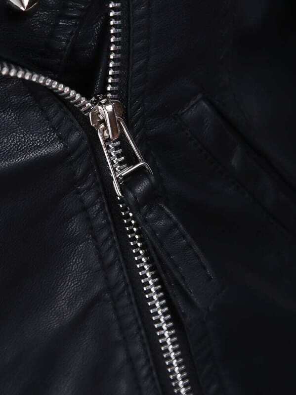 Black Rivet Embellishment Shrug Shoulder Pu Leather Jacket Shein Black Rivet Embellishment Shrug Shoulder Pu Leather Jacket Shein Sheinside