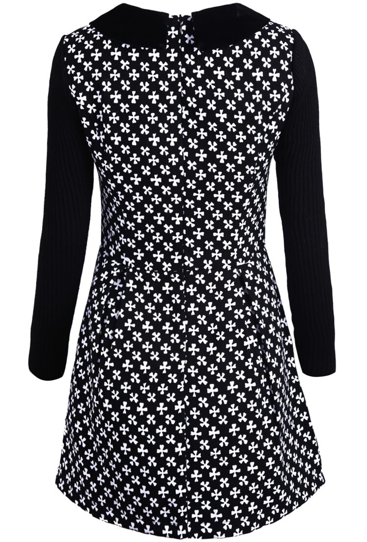 Black Long Sleeve Snowflake Pattern Knit Dress -SheIn(Sheinside)