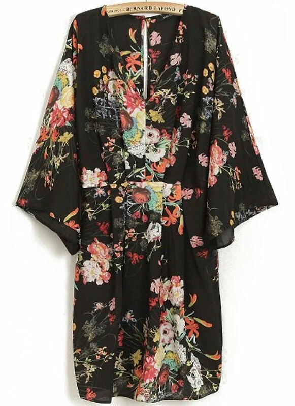 shein black floral dress