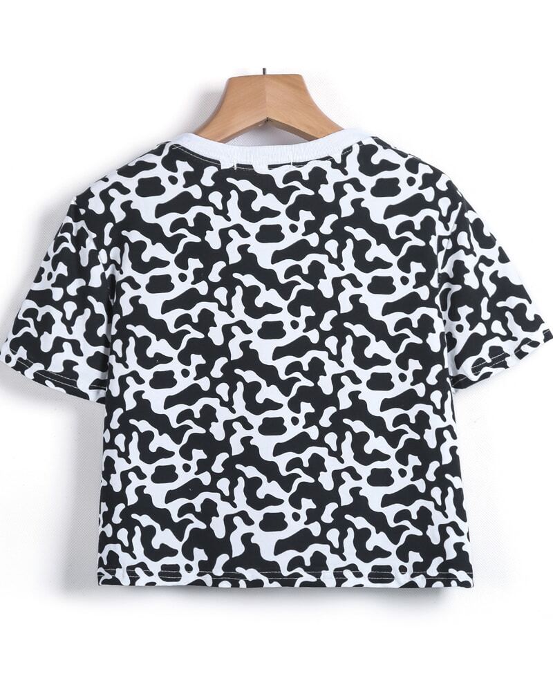 Holstein Pattern Shirt | black dairy cow nothing pattern crop t shirt shein sheinside Holstein Pattern Shirt | black dairy cow nothing pattern crop t shirt shein sheinside