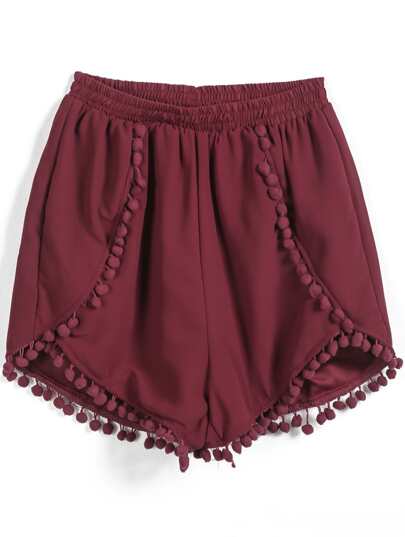 Red Elastic Waist Twisted Ball Embellished Shorts | SHEIN USA