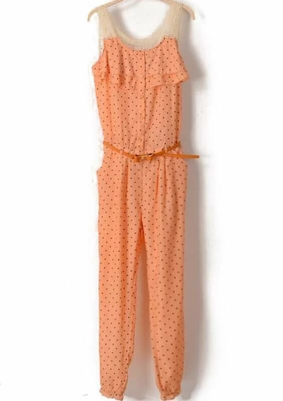 orange polka dot jumpsuit
