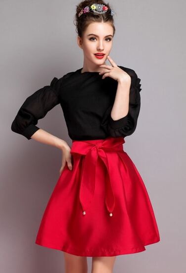 Red Flared Skirt Dress