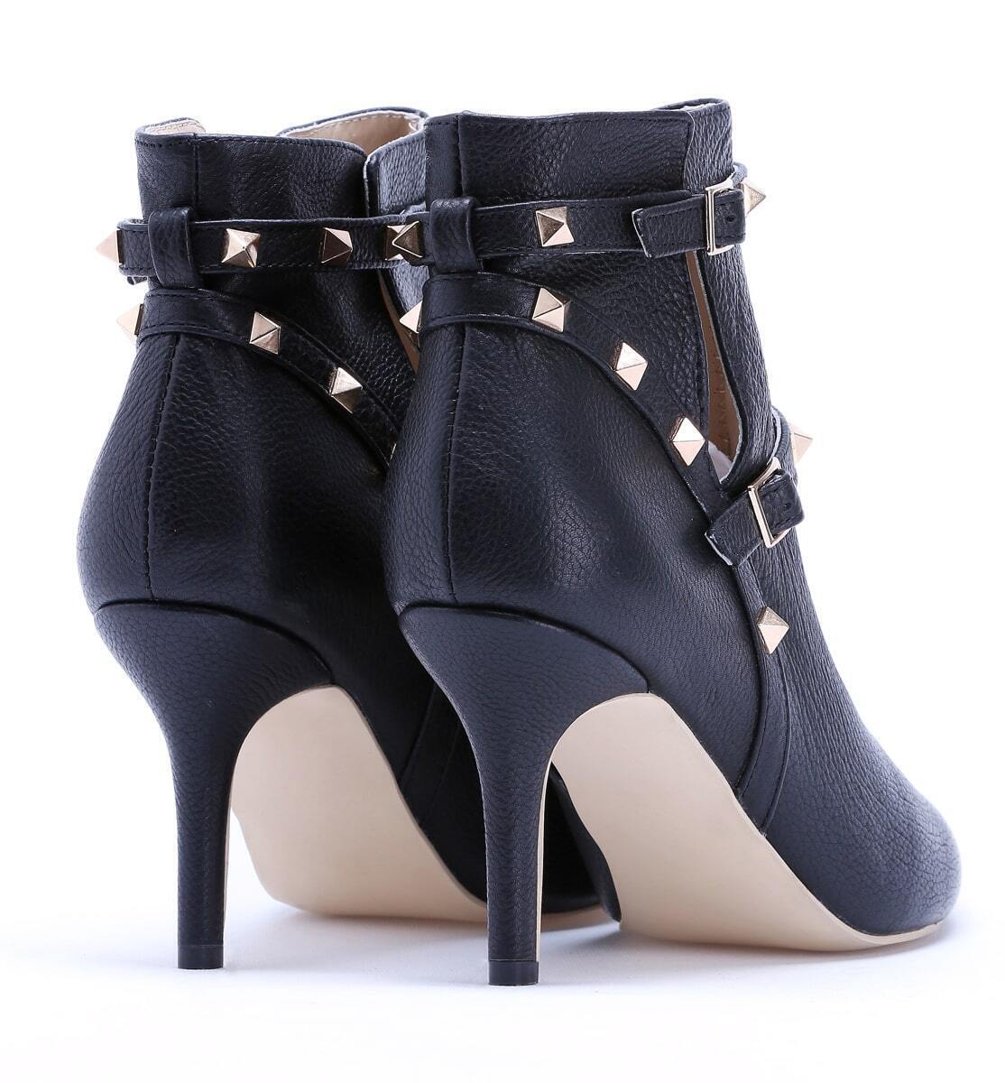 Black High Heel Rivet Leather Shoes SheIn(Sheinside)