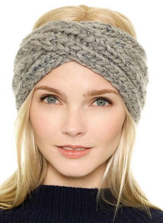 Grey Metallic Yoke Knit No Cap Hat