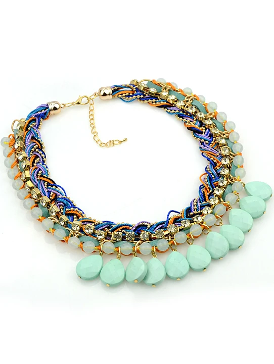 Green Gemstone Tassel Necklace
