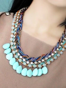 Green Gemstone Tassel Necklace
