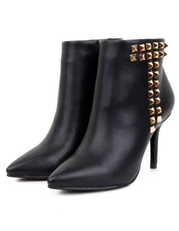 Black Rivet High Heel Leather Shoes SheIn(Sheinside)