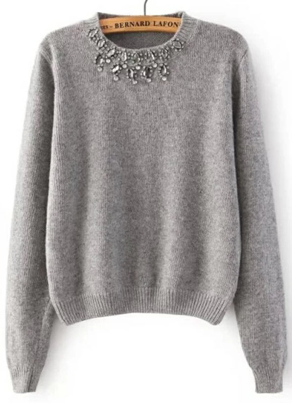 Essentials Jersey de Manga Larga 100/% Algod/ón con Cuello Redondo Pullover-Sweaters Mujer