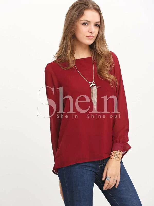 Blusa plisada manga larga rojo | Mode de Mujer | SHEIN España Blusas manga larga plisado Nude | Mode de Mujer | SHEIN España