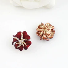 White Diamond Red Flower Stud Earrings