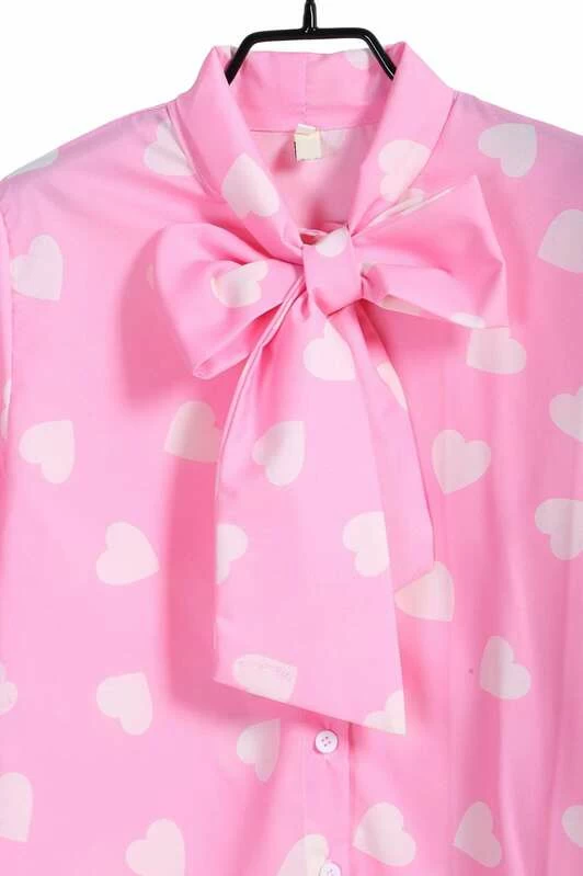 Blusa corazones lazo rosado | Mode de Mujer | SHEIN España Blusa corazones lazo manga larga rosado | Mode de Mujer