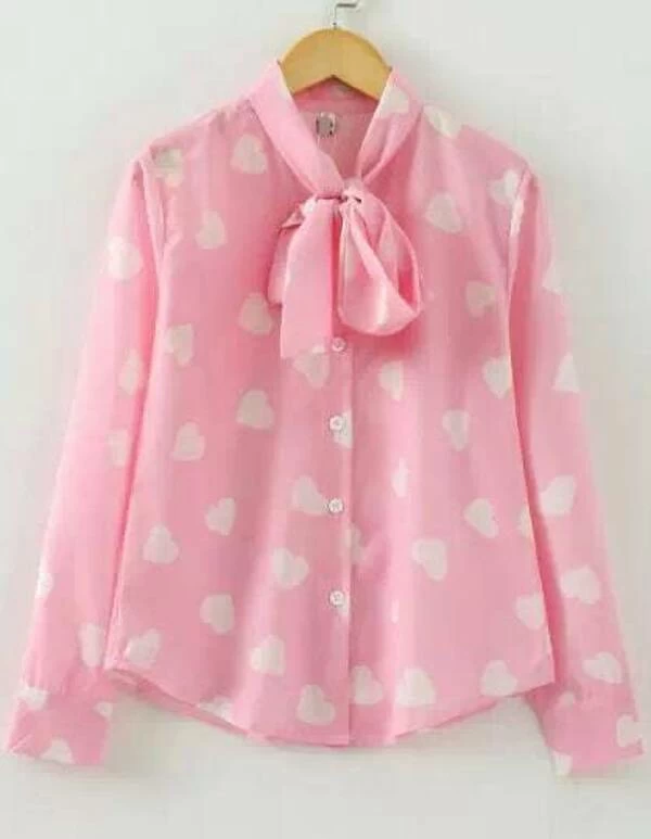 Blusa corazones lazo manga larga rosado | Mode de Mujer Blusa corazones lazo manga larga rosado | Mode de Mujer