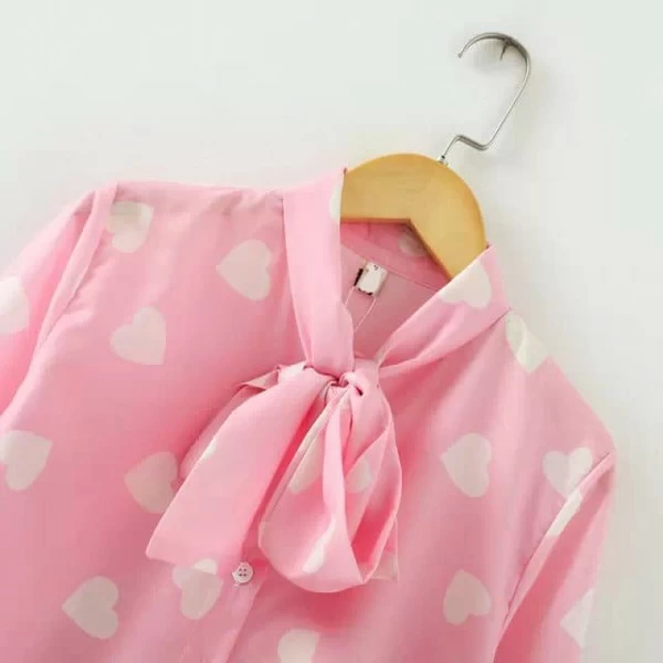 Blusa corazones lazo manga larga rosado | Mode de Mujer Blusa corazones lazo manga larga rosado | Mode de Mujer